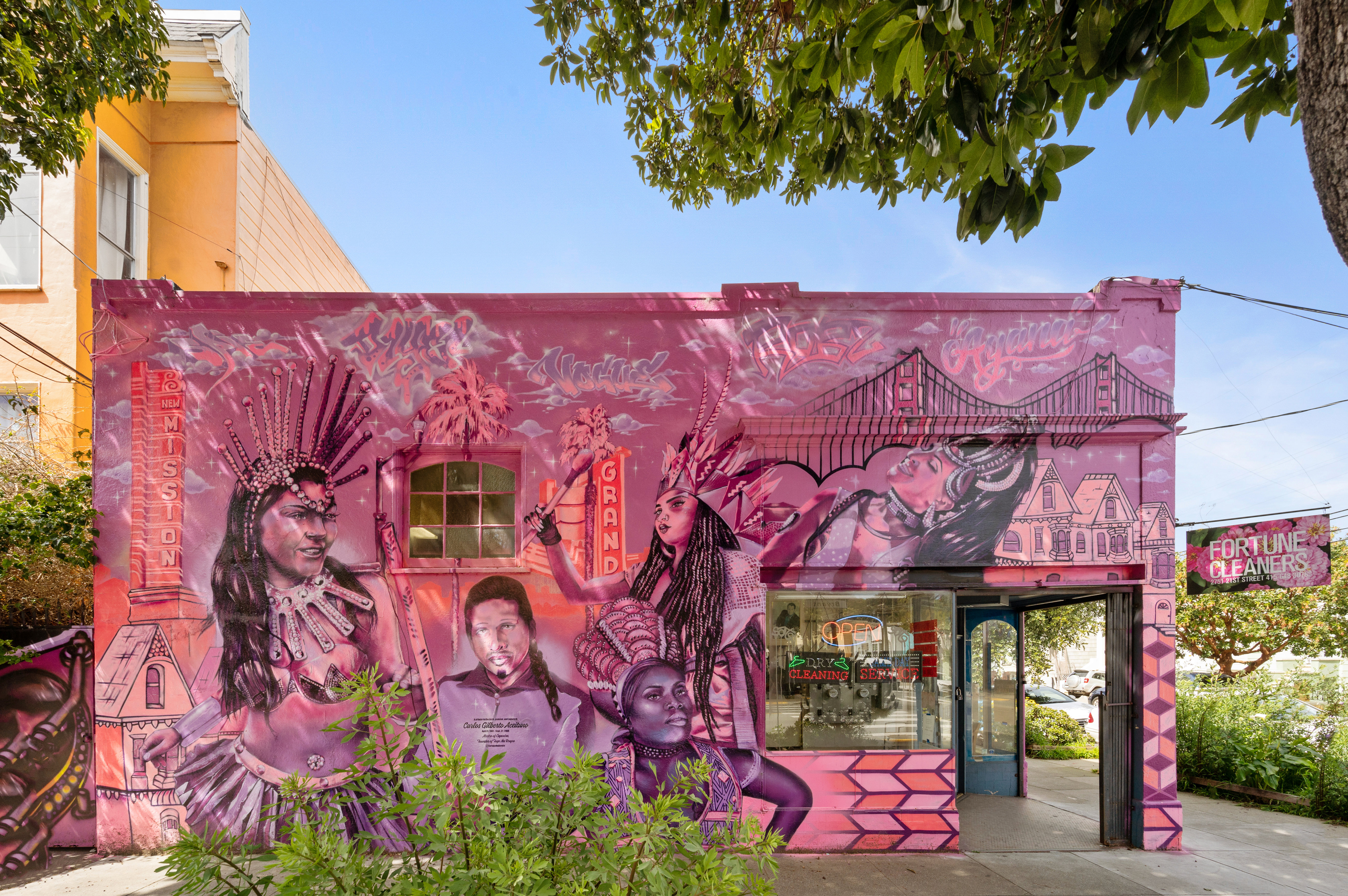 pink building with mural